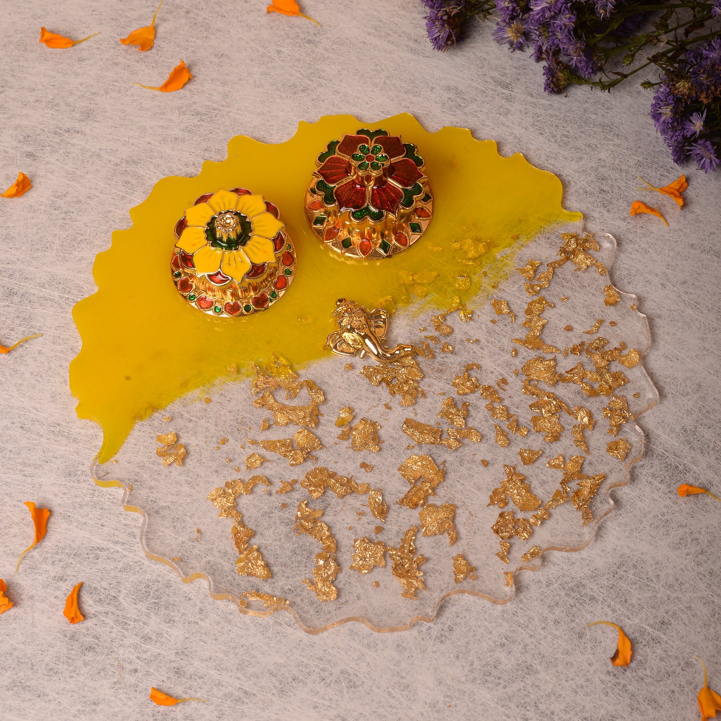 Yellow Pooja Thali - 8 Inch (Handcrafted)