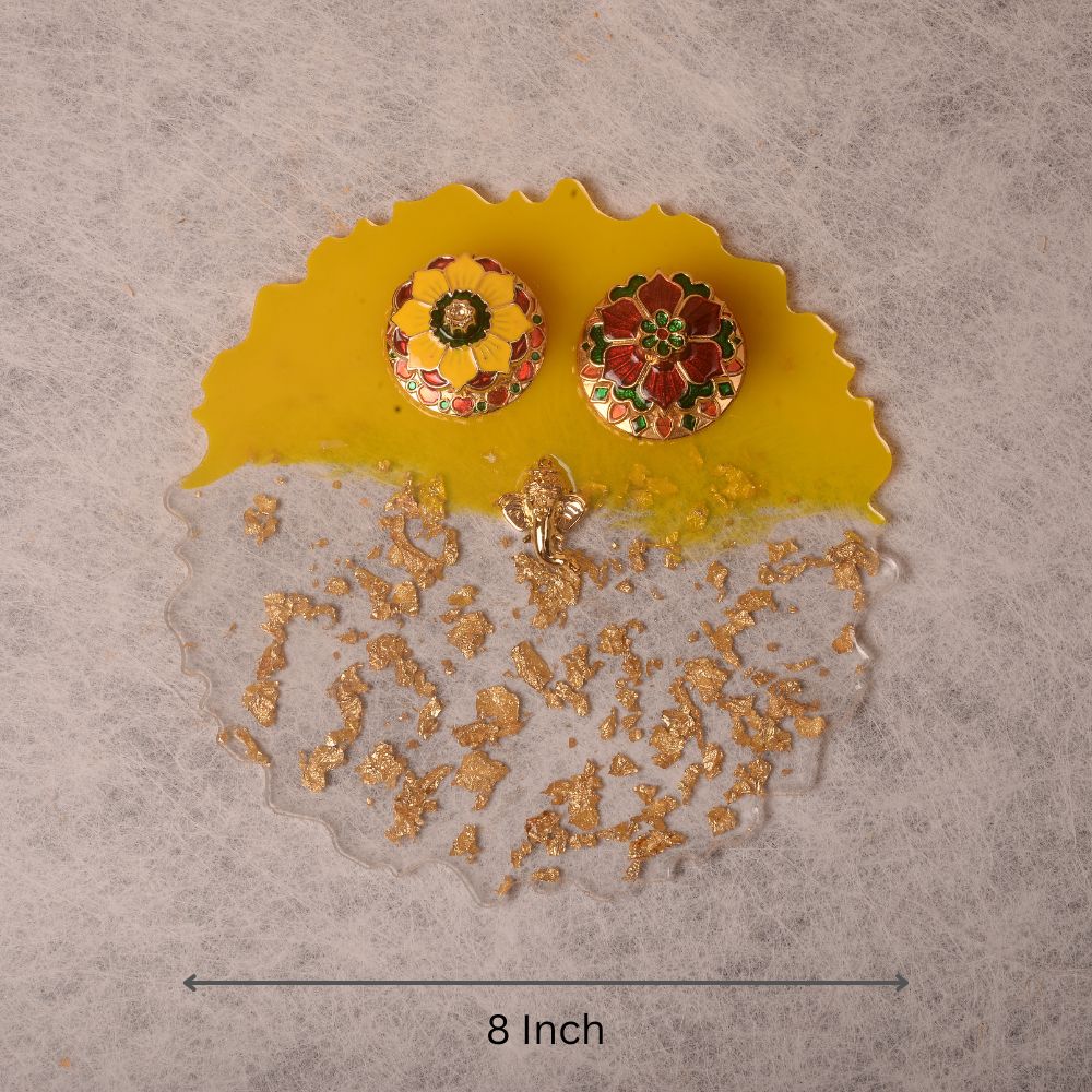 Yellow Pooja Thali - 8 Inch (Handcrafted)