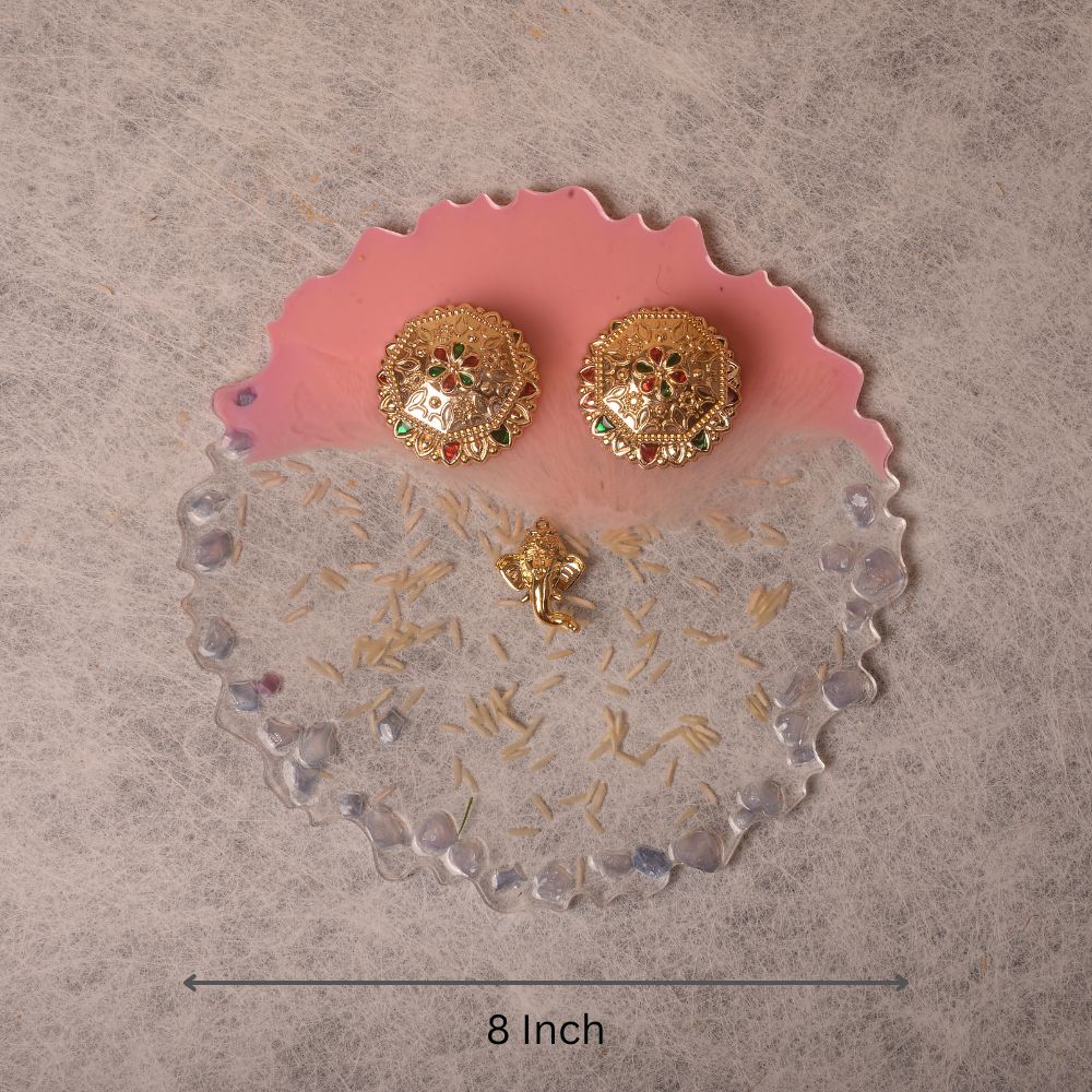 Baby pink Pooja Thali - 8 Inch (Handcrafted)
