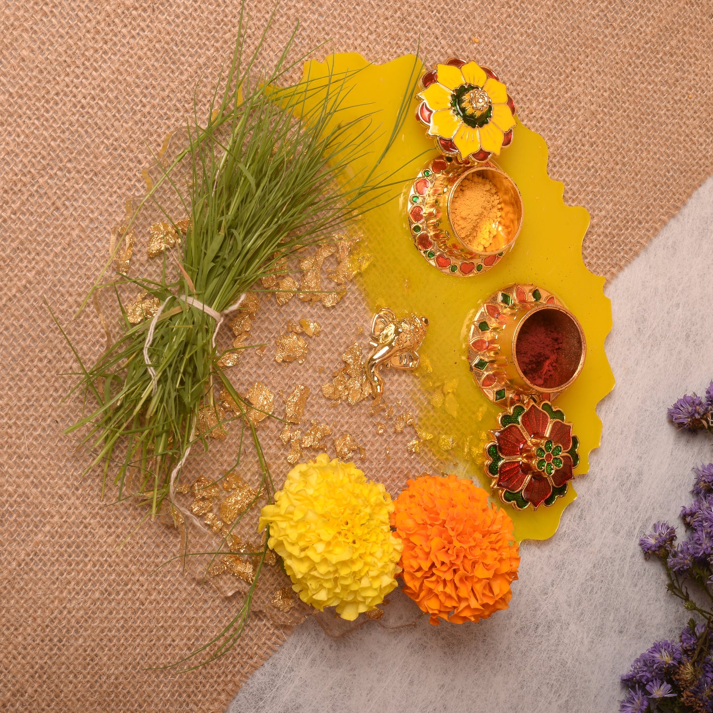 Yellow Pooja Thali - 8 Inch (Handcrafted)