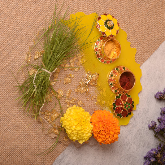 Yellow Pooja Thali - 8 Inch (Handcrafted)