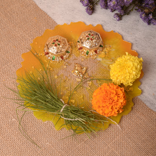 Marigold Pooja Thali - 8 Inch (Handcrafted)