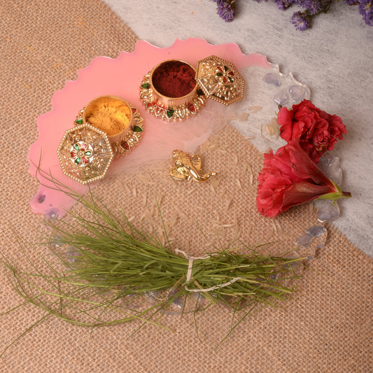 Baby pink Pooja Thali - 8 Inch (Handcrafted)