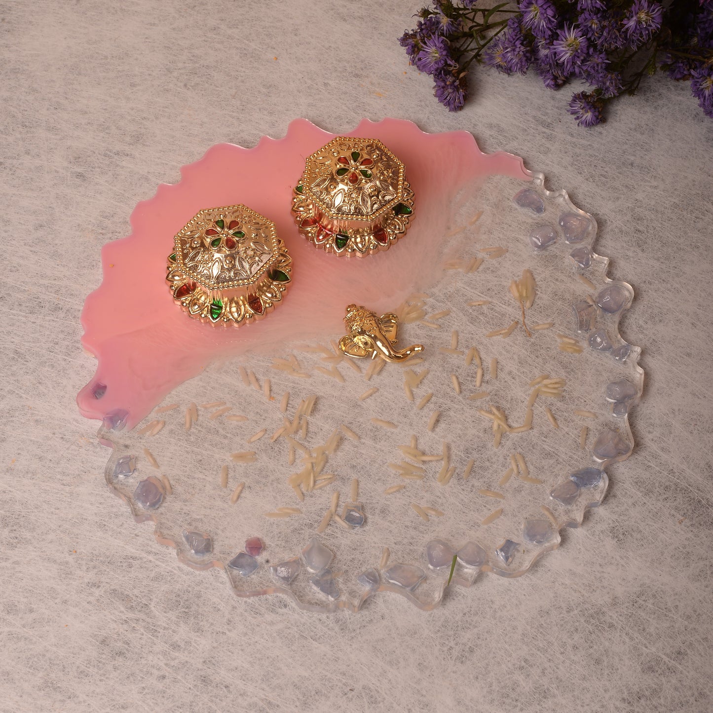 Baby pink Pooja Thali - 8 Inch (Handcrafted)