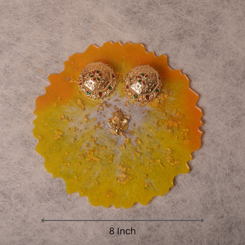 Marigold Pooja Thali - 8 Inch (Handcrafted)